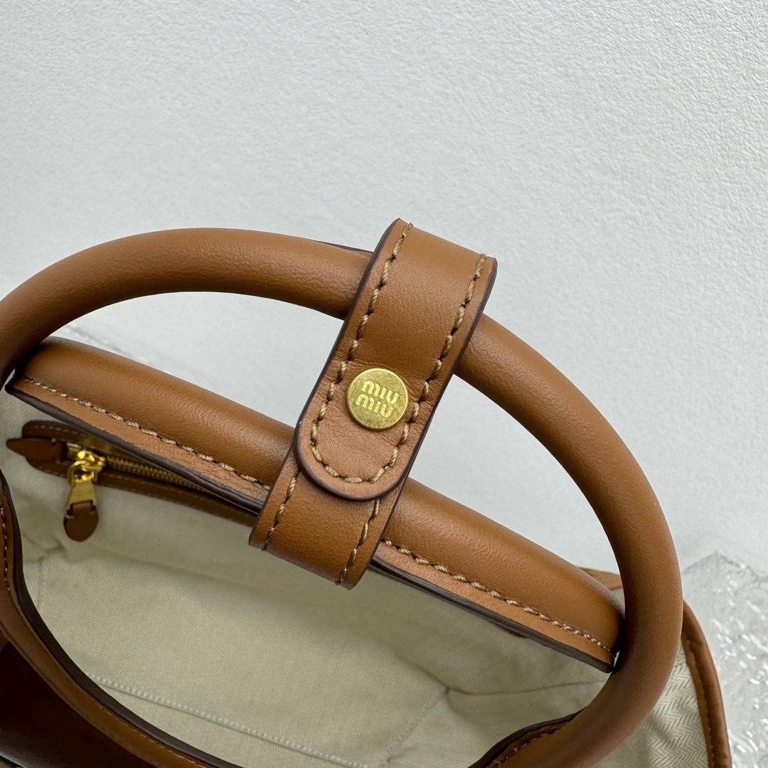 ＭＩ ＭＵ  IVY LEATHER PATCHWORK BAG COGNAC