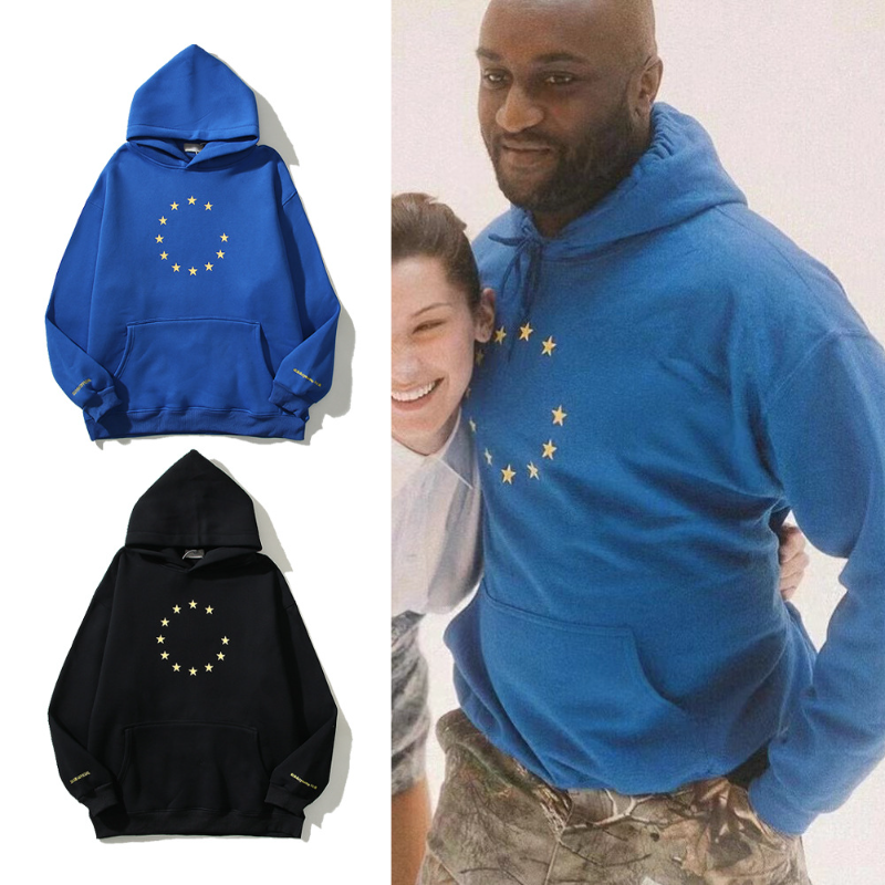 Kanye West Sunday Service Hoodie Vintage Klein Blue Hooded Sweater Stars Printing Plus Velvet