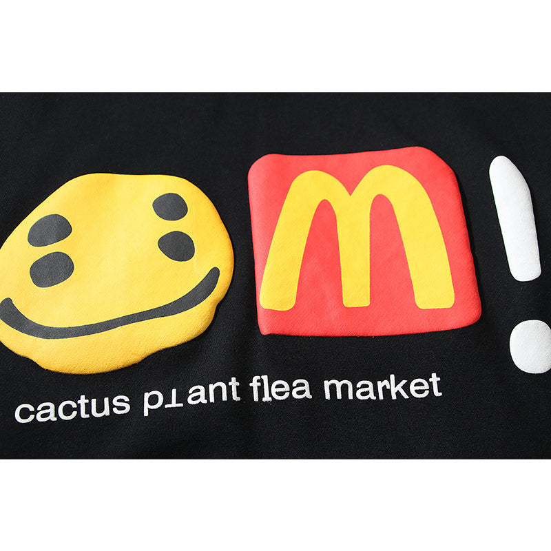 Kanye West Sunday Service Hoodie Smiley Face Puff Print Hip Hop Loose Fleece Lined