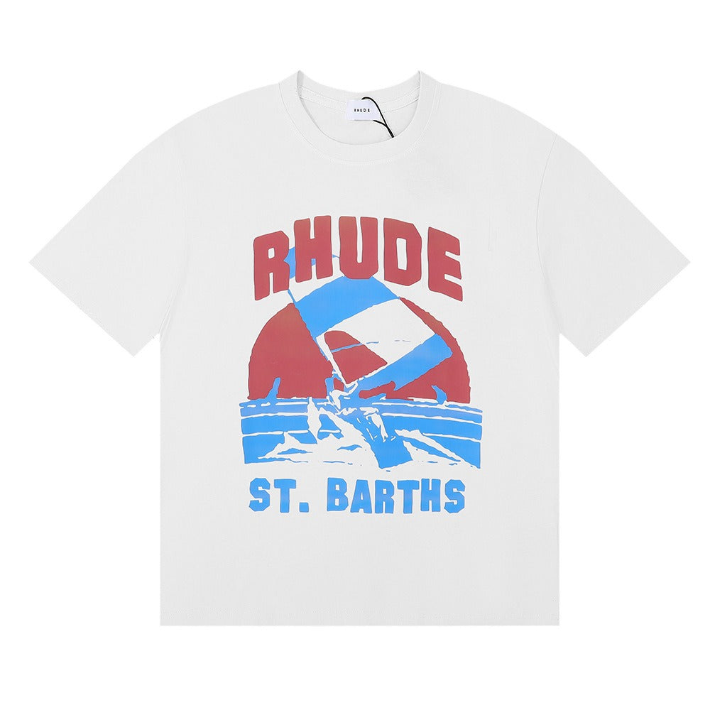Rhude T Shirt Sailing Surfing Letter Print Short Sleeve T-Shirt