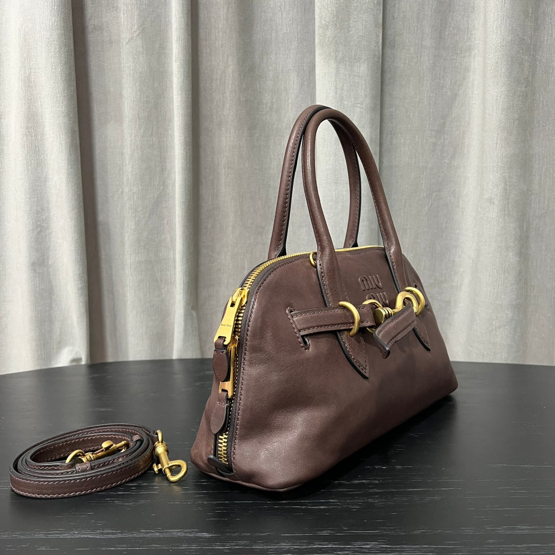 ＭＩ ＭＵ AVENTURE LEATHER TOTE BAG BROWN