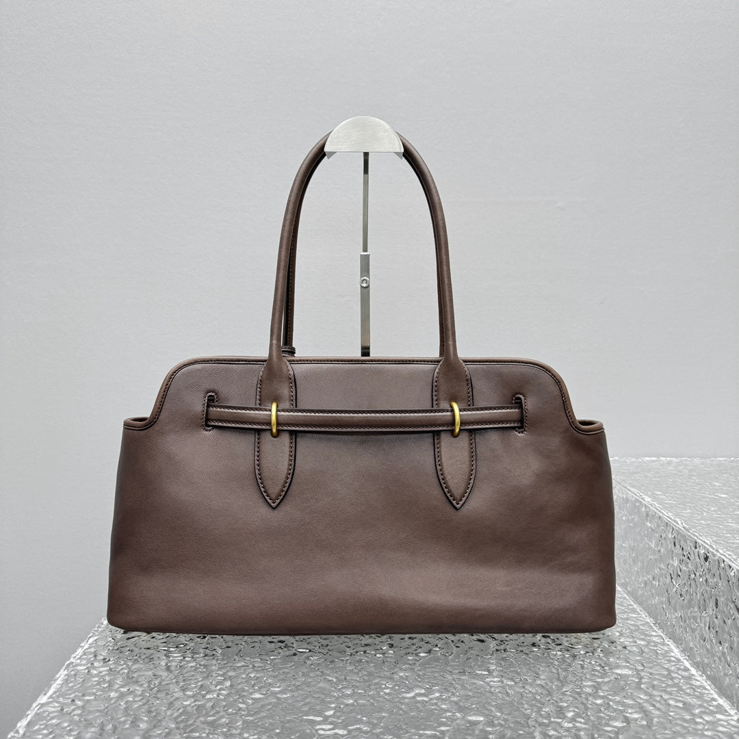 ＭＩ ＭＵ AVENTURE LEATHER TOTE BAG DARK BROWN