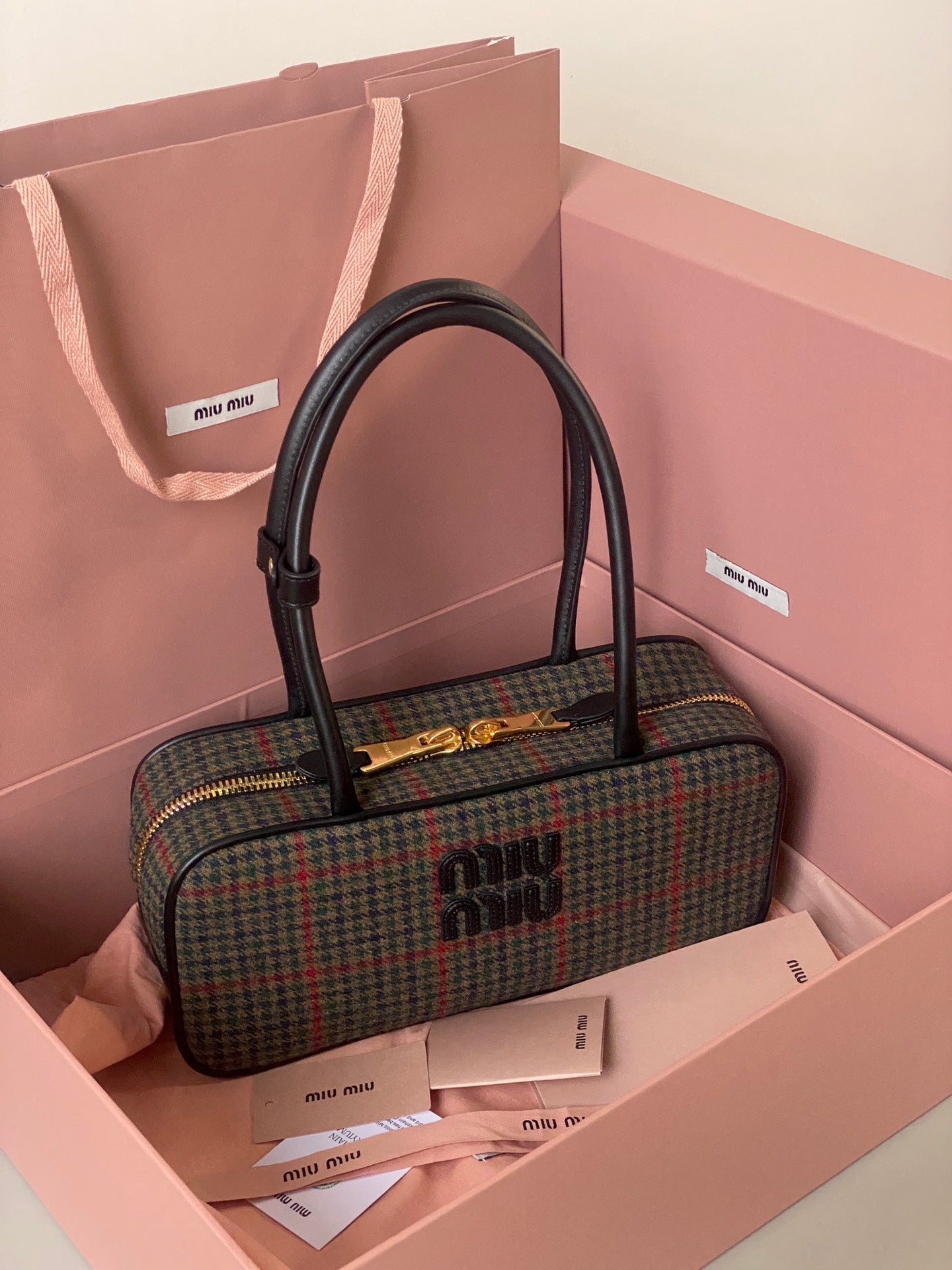 ＭＩ ＭＵ BEAU TARTAN TOP HANDLE BAG