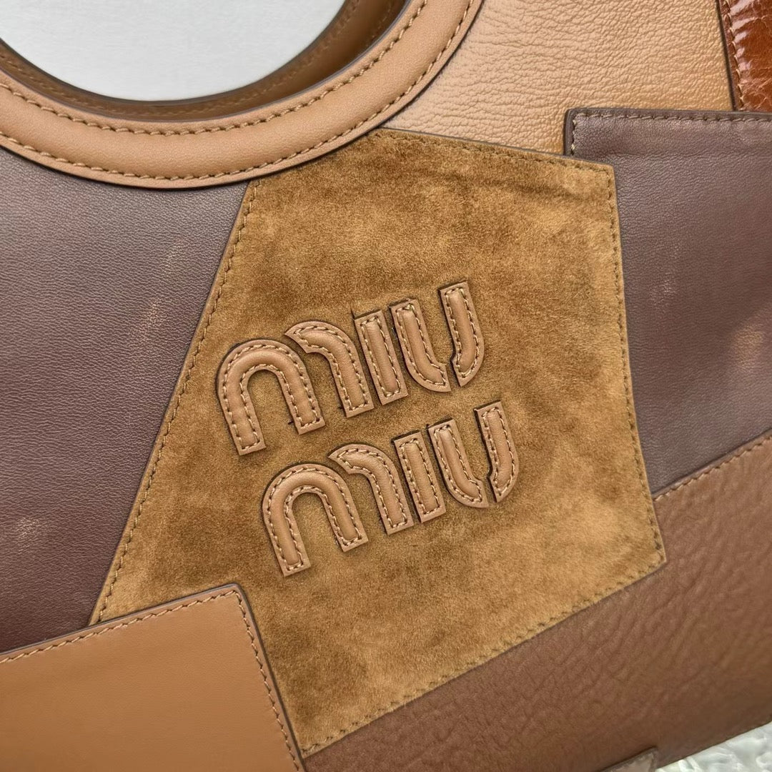 ＭＩ ＭＵ  IVY LEATHER PATCHWORK BAG COGNAC