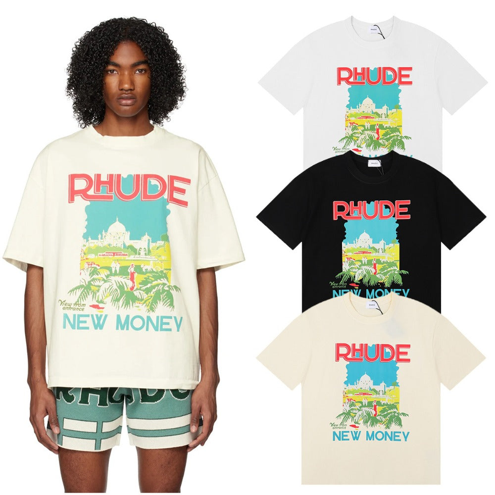 Rhude T Shirt Castle Coconut Letter Print Short Sleeve T-Shirt