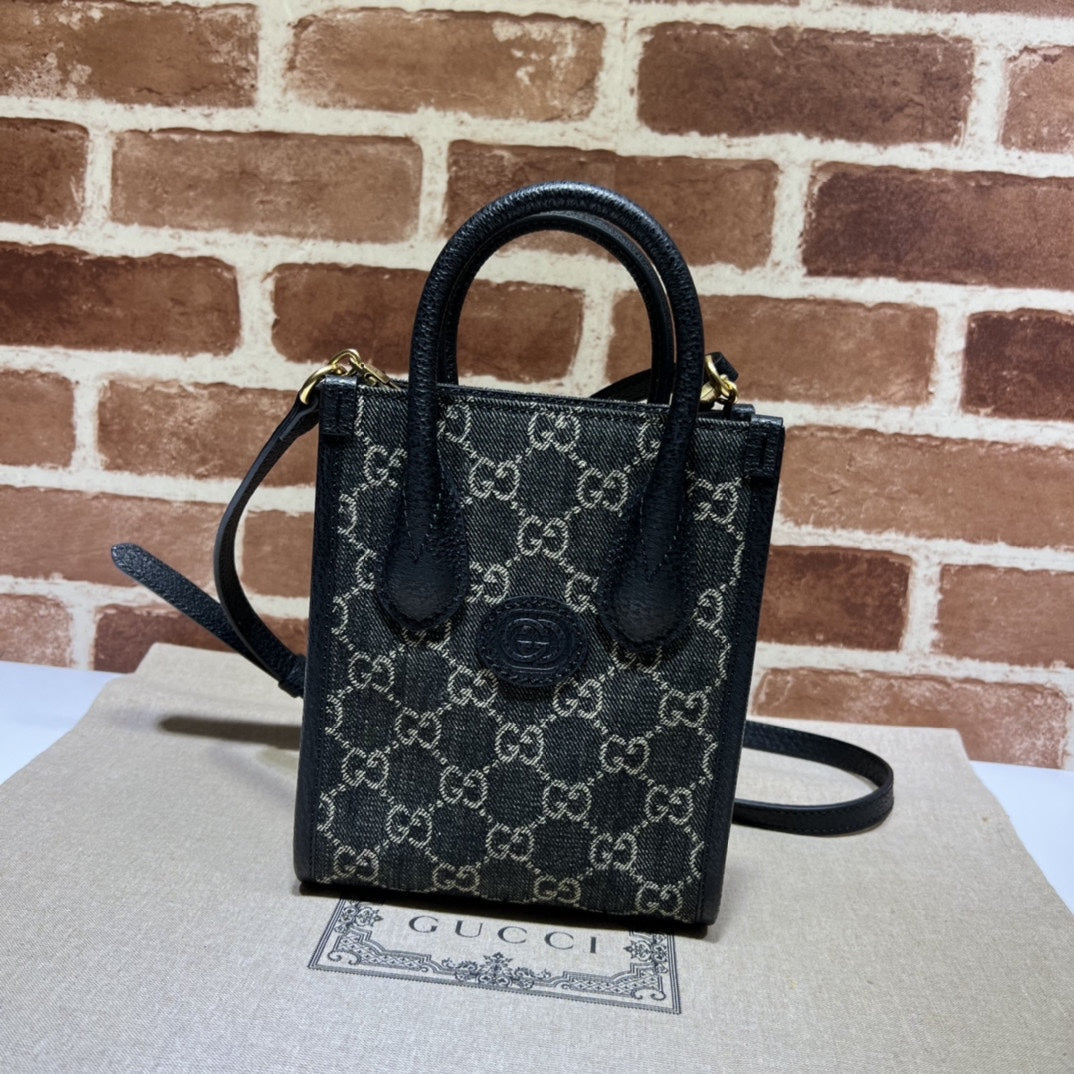 ＧＣＣＩDENIM GG MONOGRAM TOTE BAG BLACK