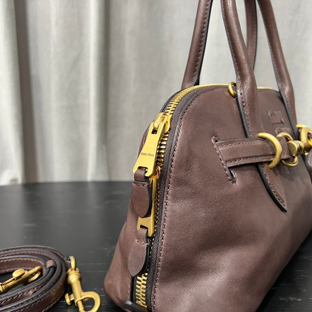 ＭＩ ＭＵ AVENTURE LEATHER TOTE BAG BROWN