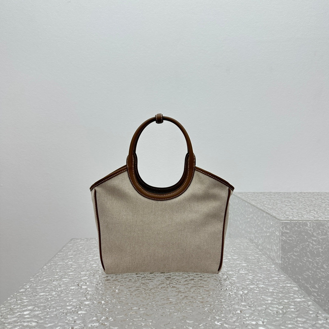 ＭＩ ＭＵ IVY CANVAS AND LEATHER TOTE BAG BEIGE/BRANDY