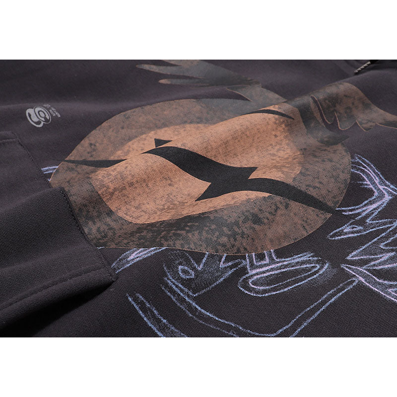 Kanye West Sunday Service Hoodie Vintage Flying Eagle Lightning Printing Plus Velvet Hoodie