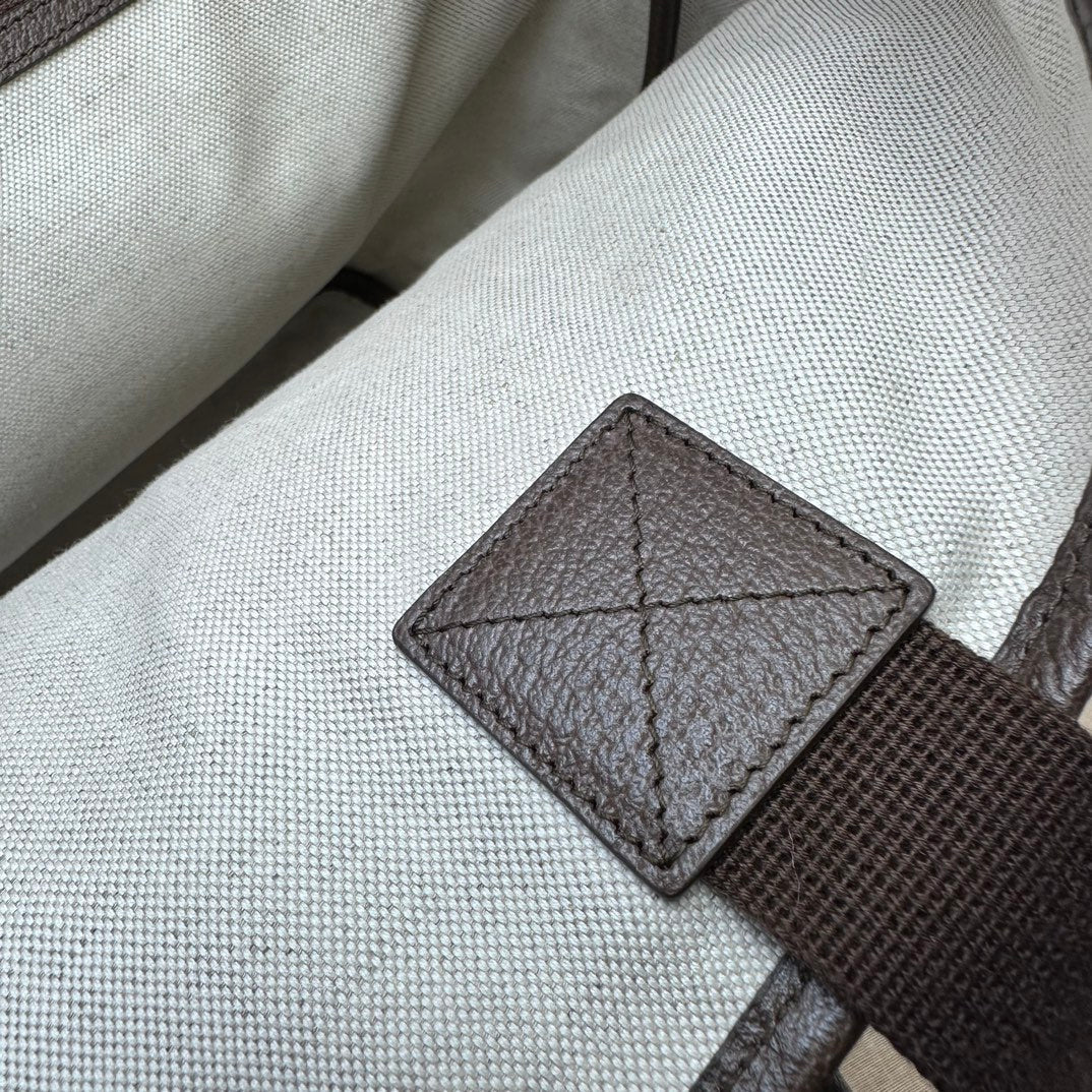 ＧＣＣＩGG JUMBO LEATHER-TRIMMED CANVAS-JACQUARD TOTE