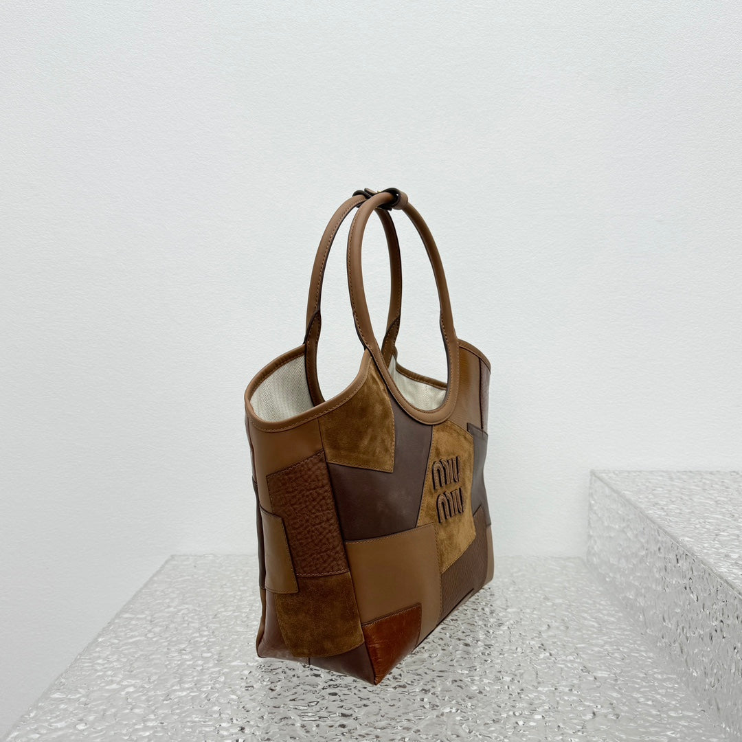 ＭＩ ＭＵ  IVY LEATHER PATCHWORK BAG COGNAC