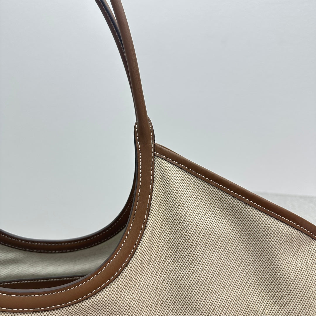 ＭＩ ＭＵ  IVY CANVAS AND LEATHER TOTE BAG BEIGE/BRANDY