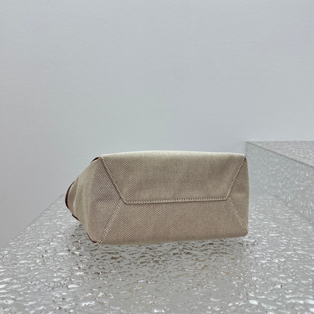 ＭＩ ＭＵ IVY CANVAS AND LEATHER TOTE BAG BEIGE/BRANDY