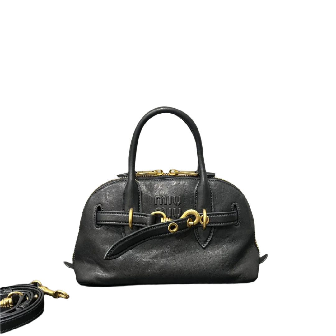 ＭＩ ＭＵ AVENTURE LEATHER TOTE BAG BLACK