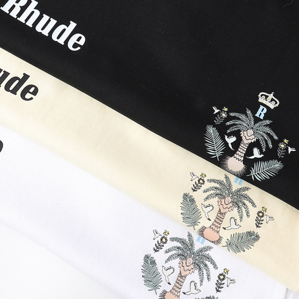 Rhude T Shirt Micro Standard Island Coconut Tree Print Short Sleeve T-Shirt