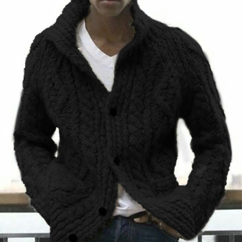 Baja Hoodie Cardigan Solid Color Polo Collar Long Sleeve Knitted Coat