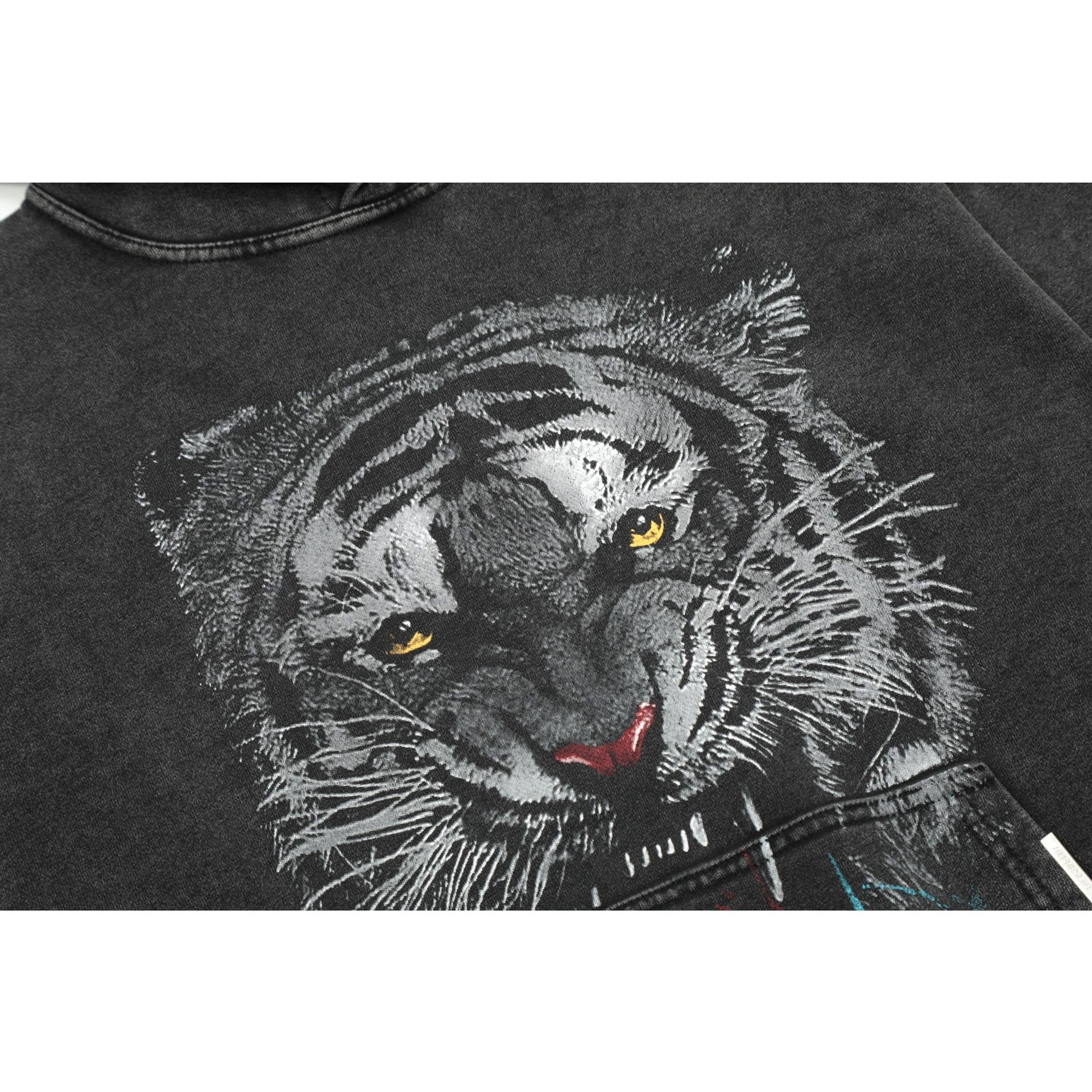 Kanye West Sunday Service Hoodie Distressed White Tiger Terry Loose-Fitting Hoodie