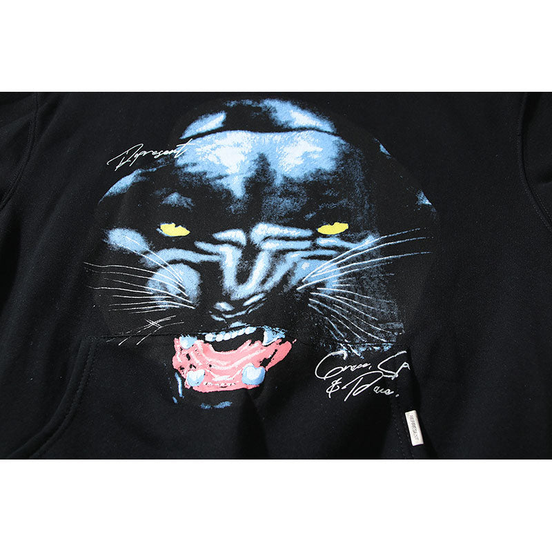 Kanye West Sunday Service Hoodie Panther Printing Plus Velvet Loose-Fitting Hoodie