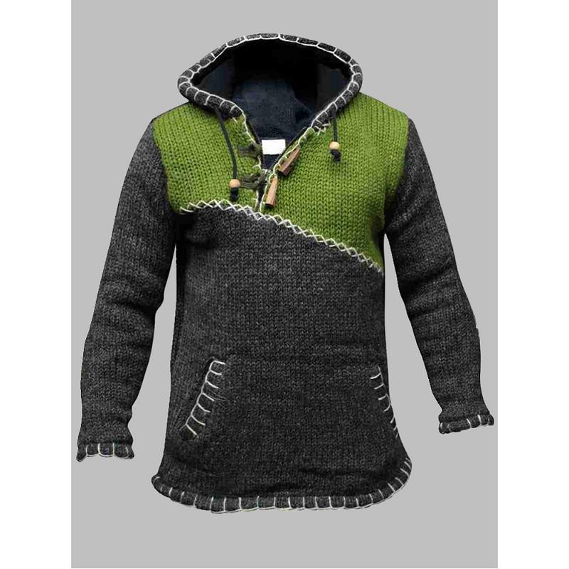 Baja Hoodie Color Contrast Patchwork Sweater Long Sleeve