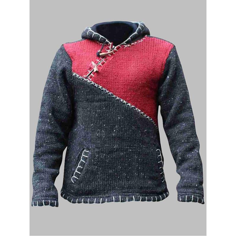 Baja Hoodie Color Contrast Patchwork Sweater Long Sleeve