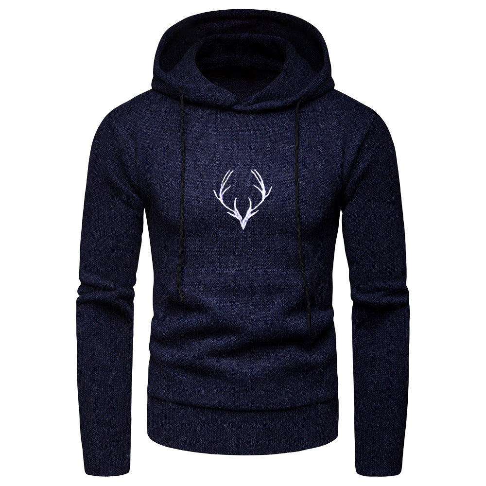Baja Hoodie Solid Color Hat Rope Pullover Sweater Deer Embroidered Hooded