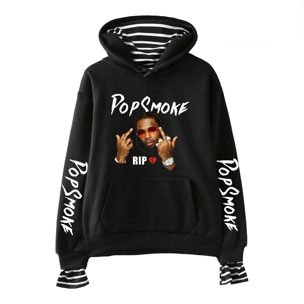 Pop Smoke Hoodies Rapper Print Fake Two Pieces with Cap
