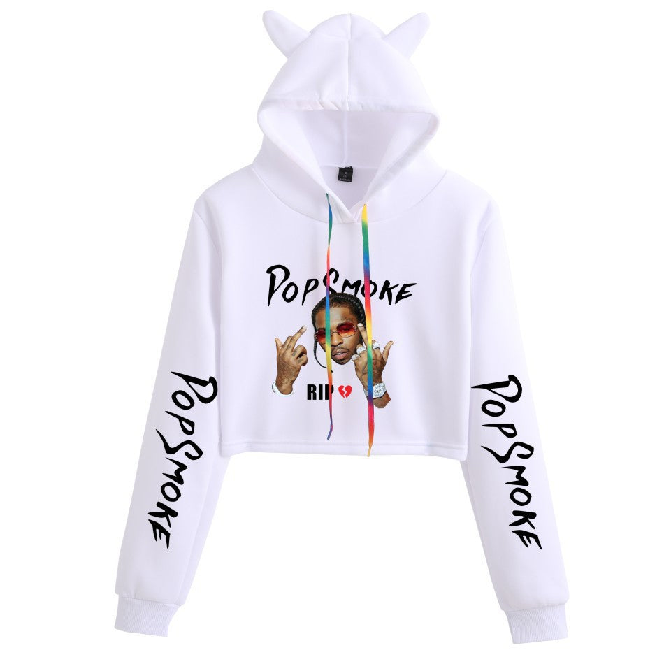 Pop Smoke Hoodies Rapper Print Fashion Cat Ears Exposed Navel