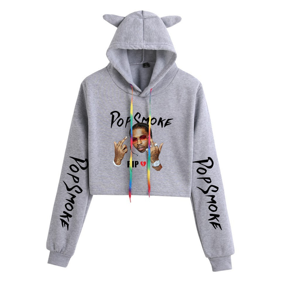 Pop Smoke Hoodies Rapper Print Fashion Cat Ears Exposed Navel