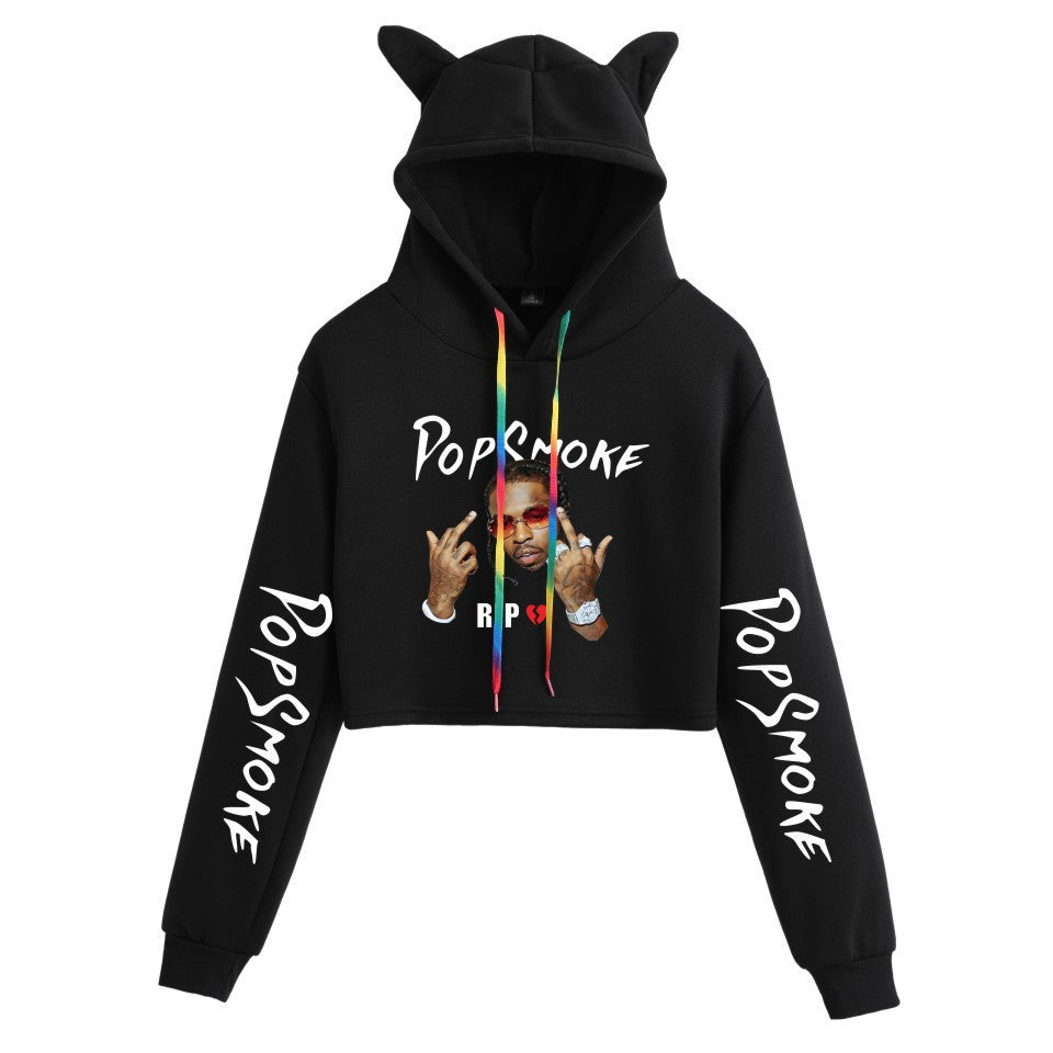 Pop Smoke Hoodies Rapper Print Fashion Cat Ears Exposed Navel