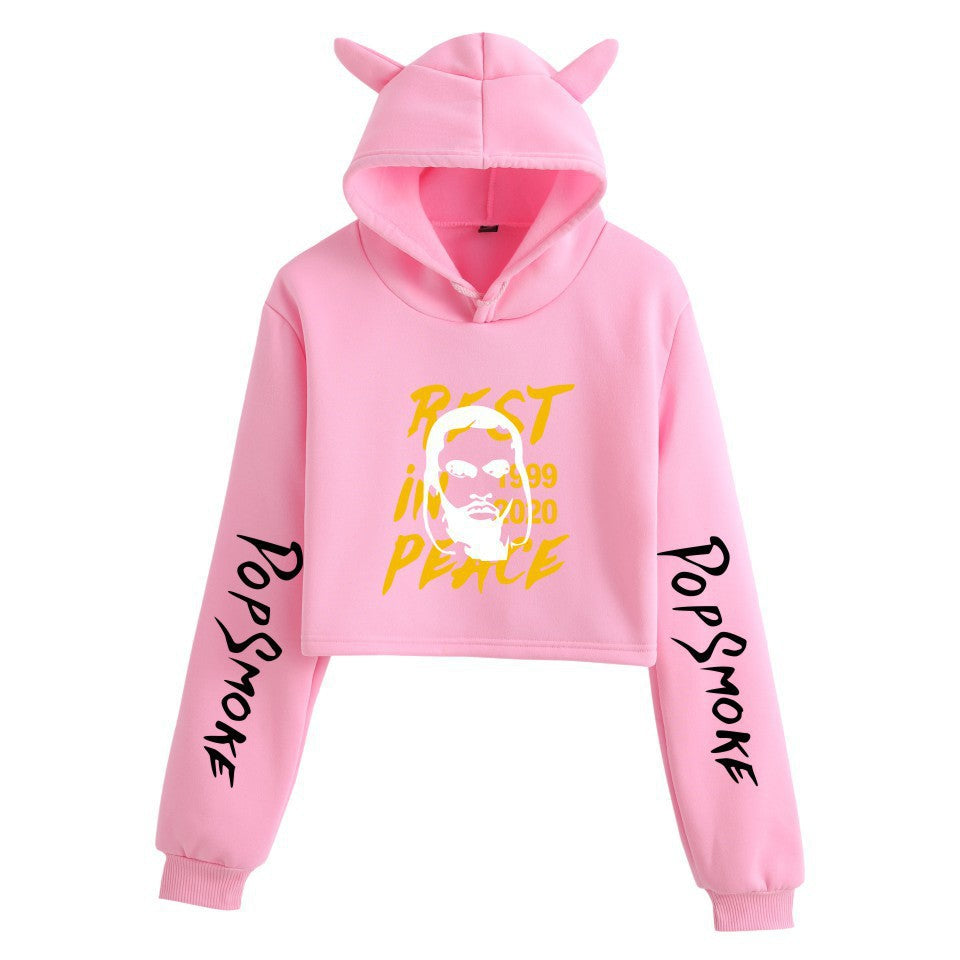 Pop Smoke Hoodies Rapper Print Fashion Cat Ears Exposed Navel
