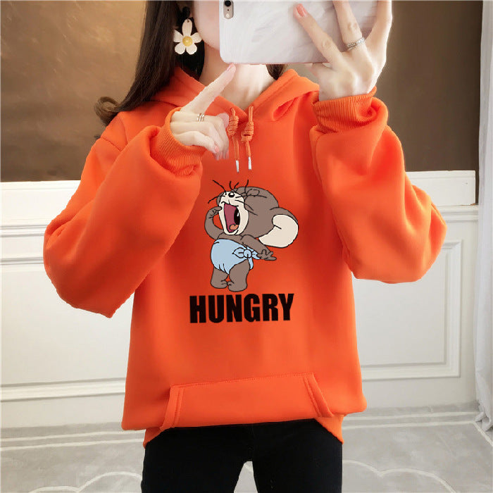 Anime Hoddies Fall/Winter Velvet Padded Thickened Sweater Women's Sports and Leisure Loose-Fitting Hoodie