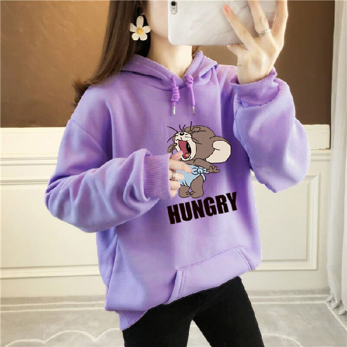 Anime Hoddies Fall/Winter Velvet Padded Thickened Sweater Women's Sports and Leisure Loose-Fitting Hoodie