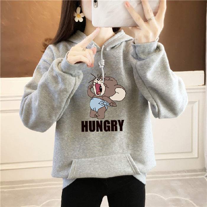 Anime Hoddies Fall/Winter Velvet Padded Thickened Sweater Women's Sports and Leisure Loose-Fitting Hoodie