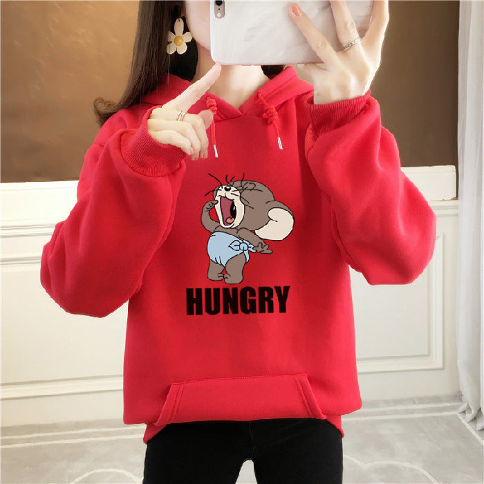 Anime Hoddies Fall/Winter Velvet Padded Thickened Sweater Women's Sports and Leisure Loose-Fitting Hoodie