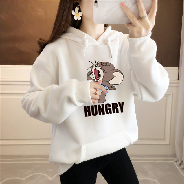 Anime Hoddies Fall/Winter Velvet Padded Thickened Sweater Women's Sports and Leisure Loose-Fitting Hoodie