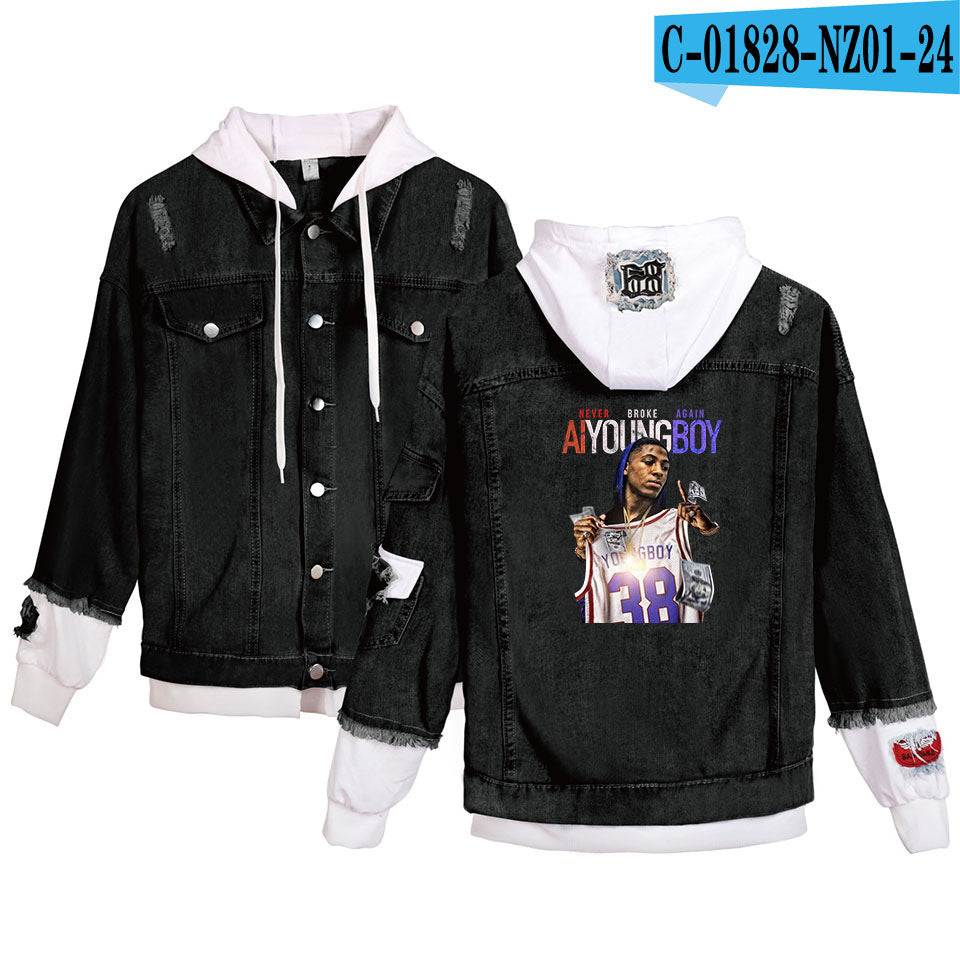 Never Broke Again Hoodie Denim Jacket Casual Able