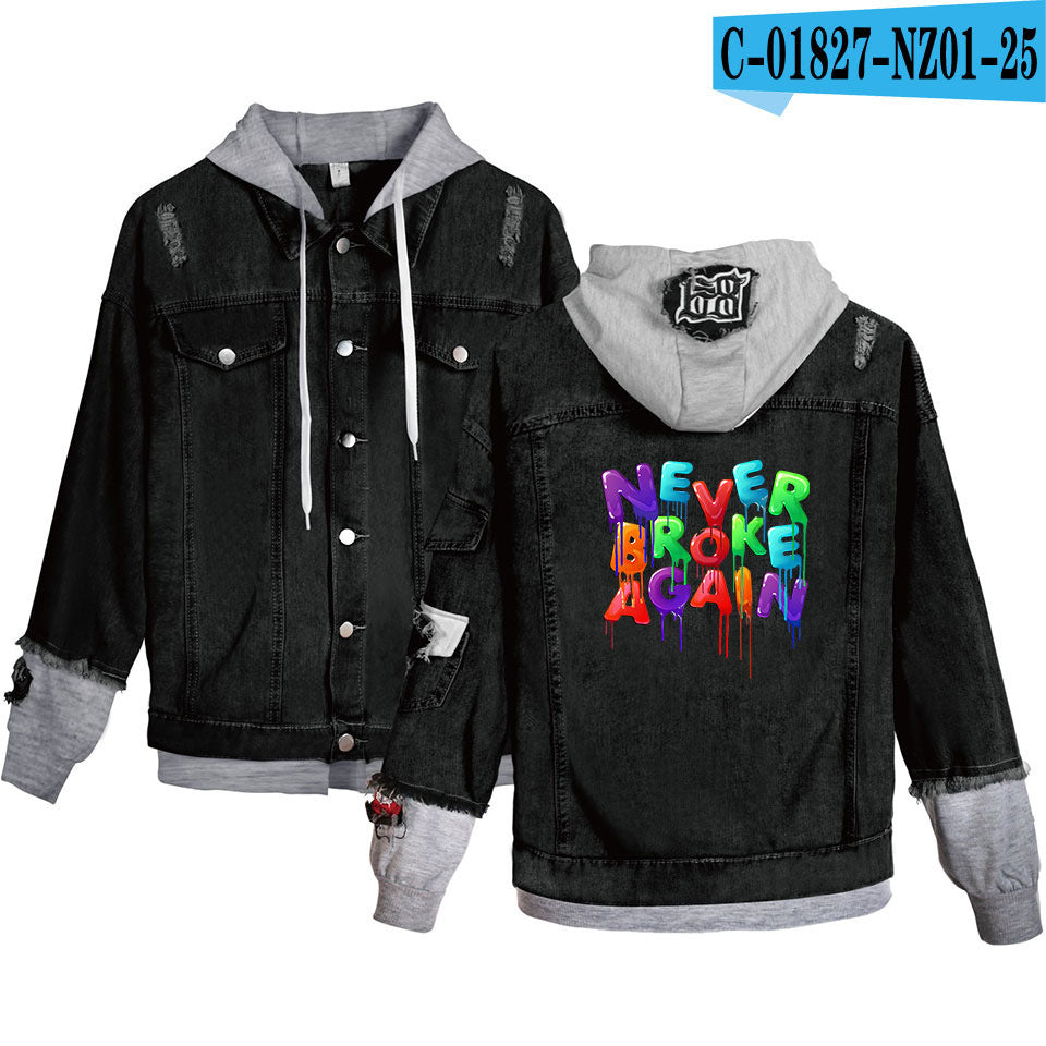 Never Broke Again Hoodie Denim Jacket Casual Able