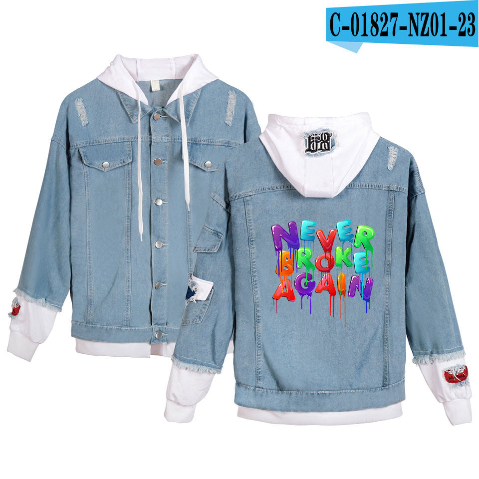 Never Broke Again Hoodie Denim Jacket Casual Able