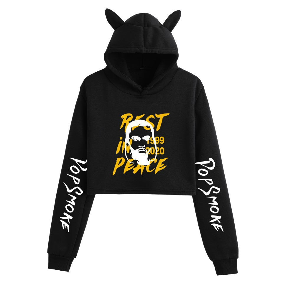 Pop Smoke Hoodies Rapper Print Fashion Cat Ears Exposed Navel