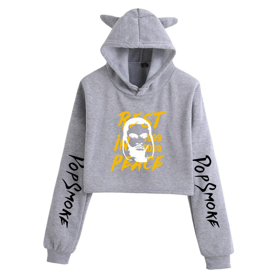 Pop Smoke Hoodies Rapper Print Fashion Cat Ears Exposed Navel