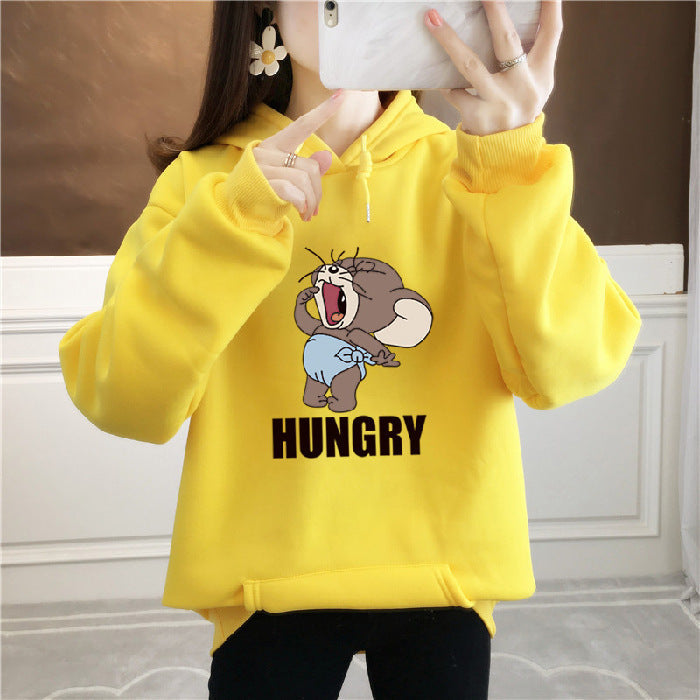 Anime Hoddies Fall/Winter Velvet Padded Thickened Sweater Women's Sports and Leisure Loose-Fitting Hoodie