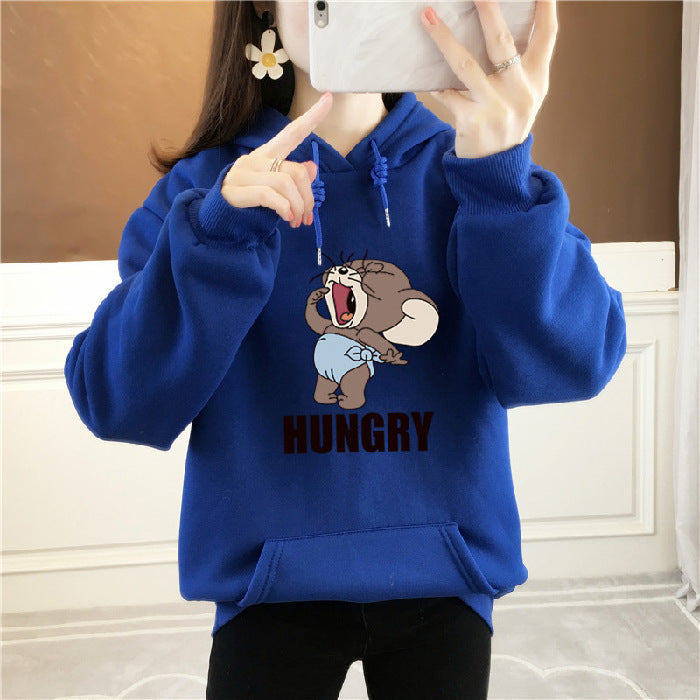 Anime Hoddies Fall/Winter Velvet Padded Thickened Sweater Women's Sports and Leisure Loose-Fitting Hoodie