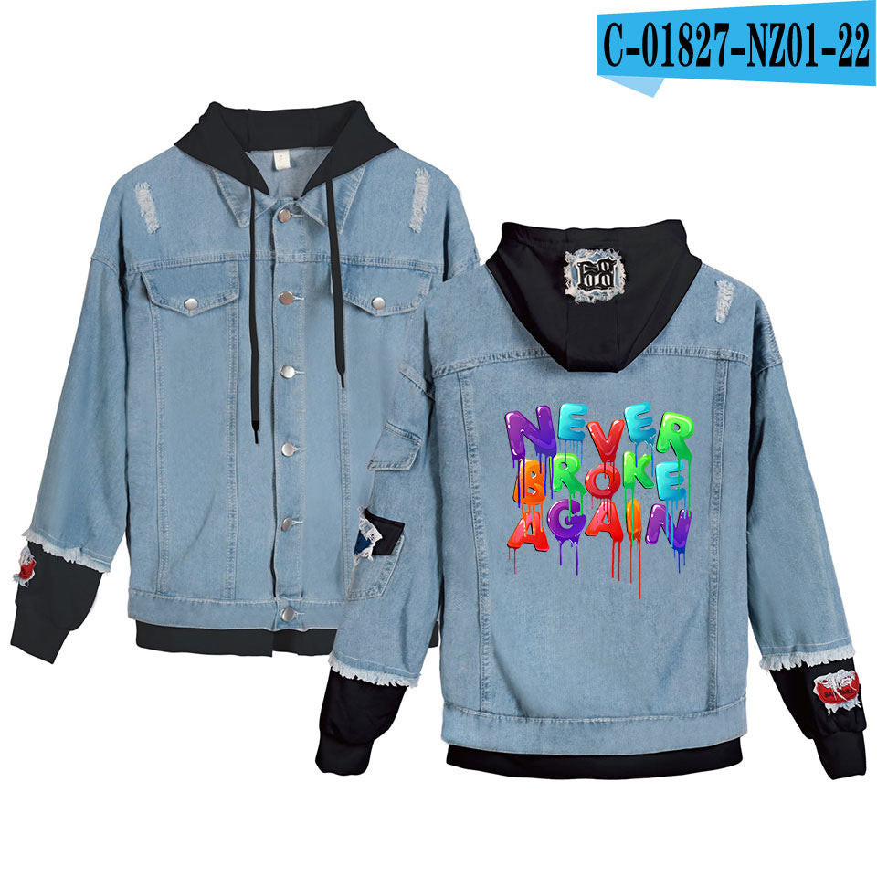 Never Broke Again Hoodie Denim Jacket Casual Able