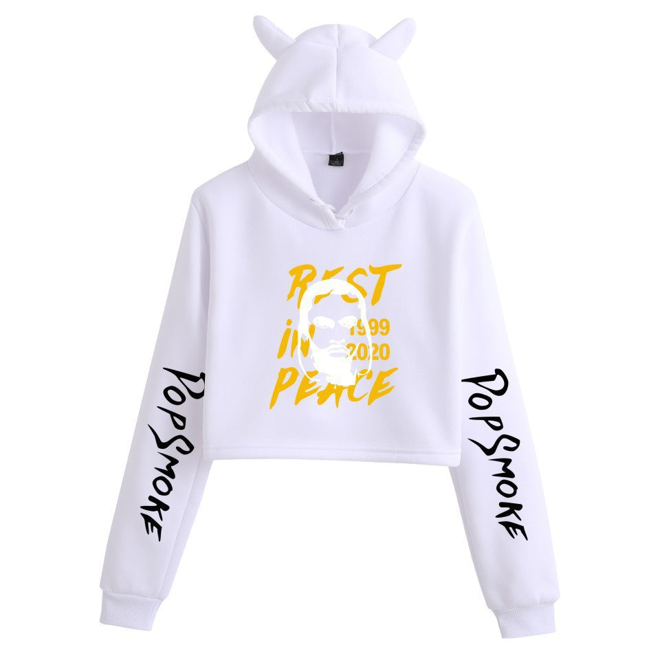 Pop Smoke Hoodies Rapper Print Fashion Cat Ears Exposed Navel