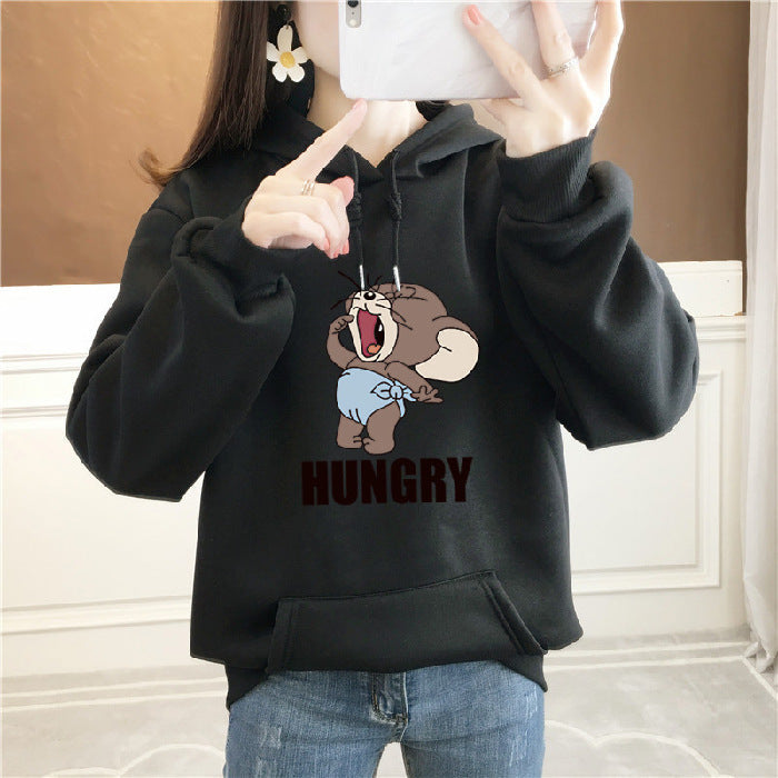 Anime Hoddies Fall/Winter Velvet Padded Thickened Sweater Women's Sports and Leisure Loose-Fitting Hoodie