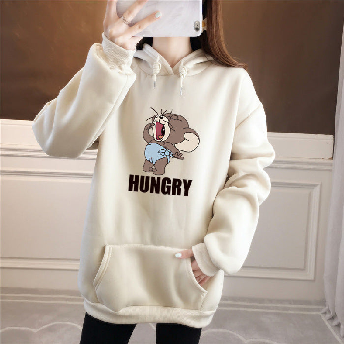Anime Hoddies Fall/Winter Velvet Padded Thickened Sweater Women's Sports and Leisure Loose-Fitting Hoodie