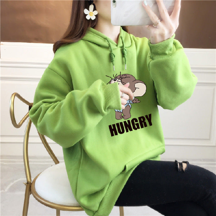 Anime Hoddies Fall/Winter Velvet Padded Thickened Sweater Women's Sports and Leisure Loose-Fitting Hoodie