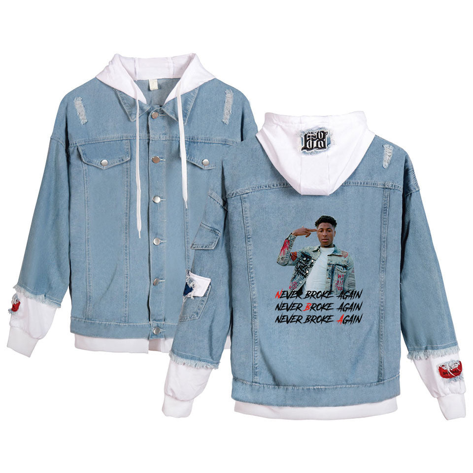 Never Broke Again Hoodie Denim Jacket Casual Able