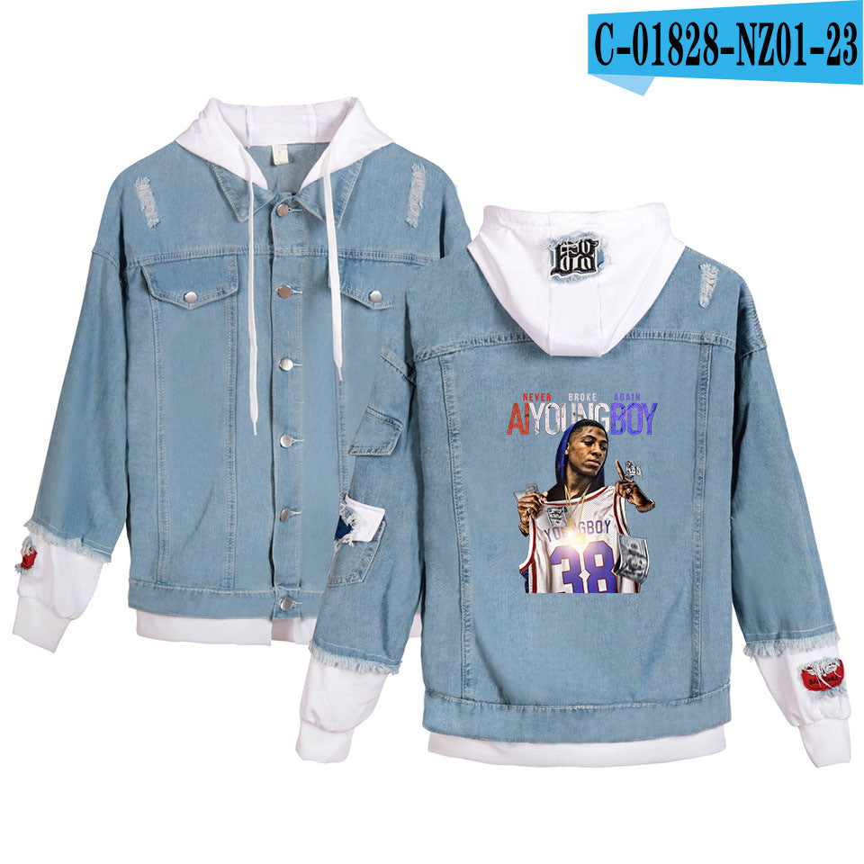 Never Broke Again Hoodie Denim Jacket Casual Able