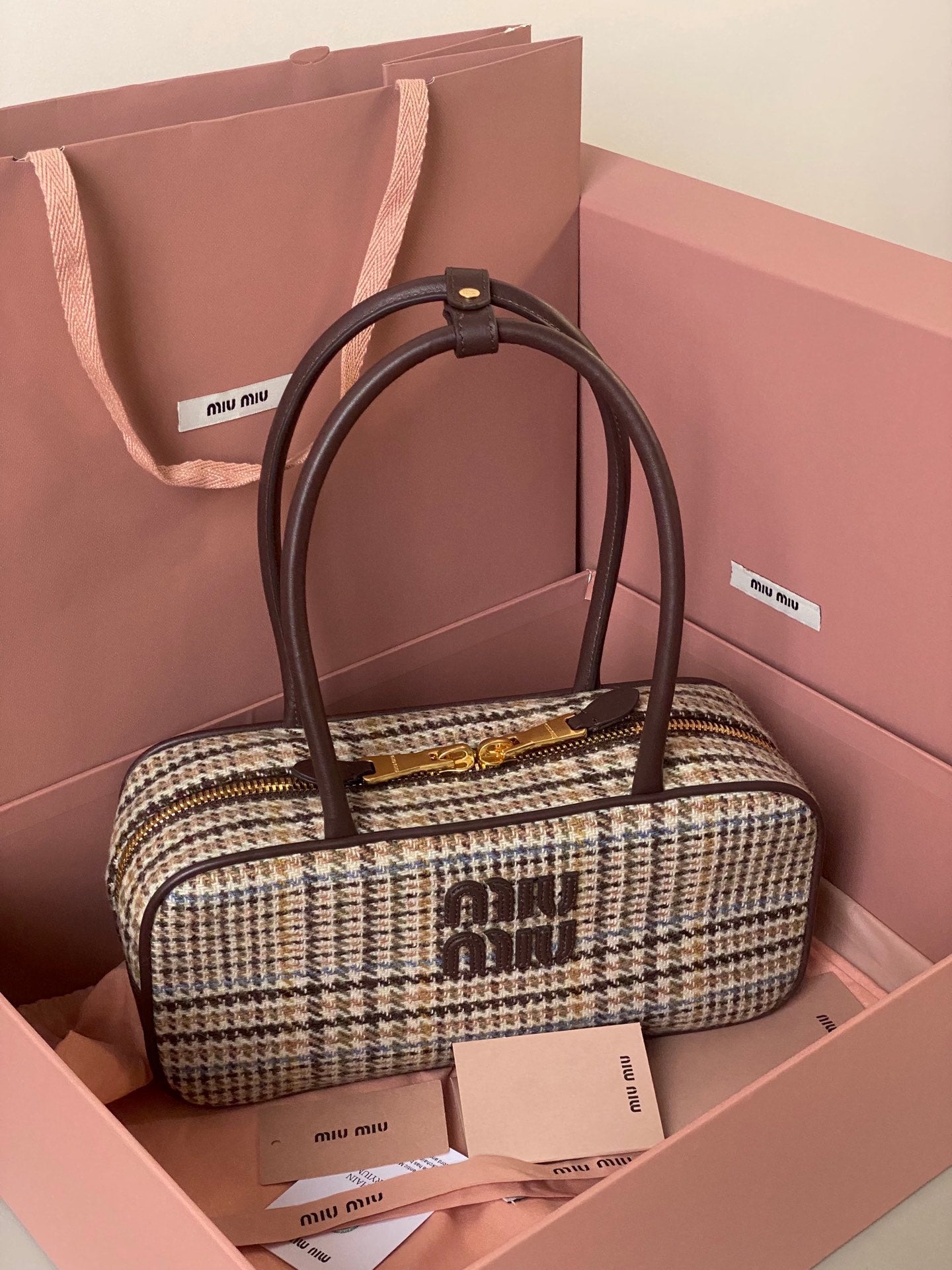 ＭＩ ＭＵ BEAU TARTAN TOP HANDLE BAG